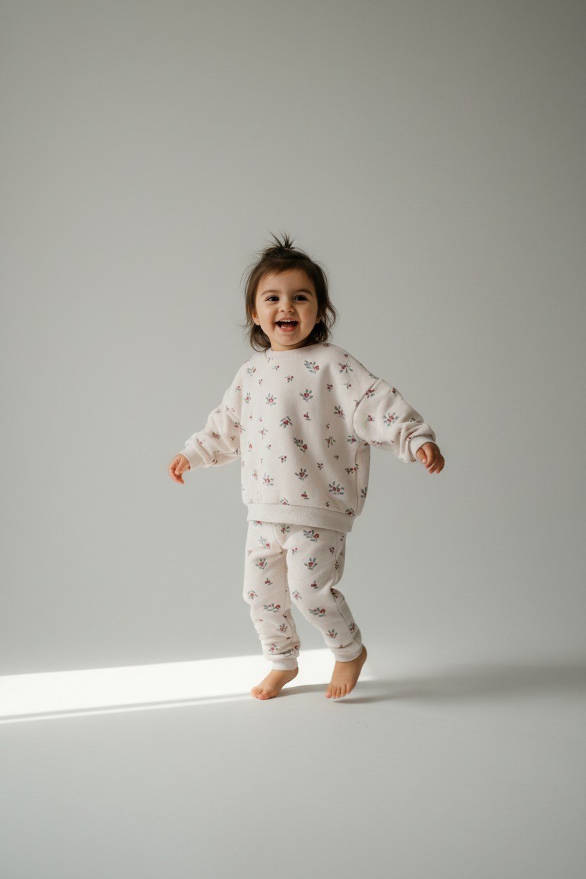 2er Kidkiddo Set 68 Creme mit Blumenmuster in Rot und Grau