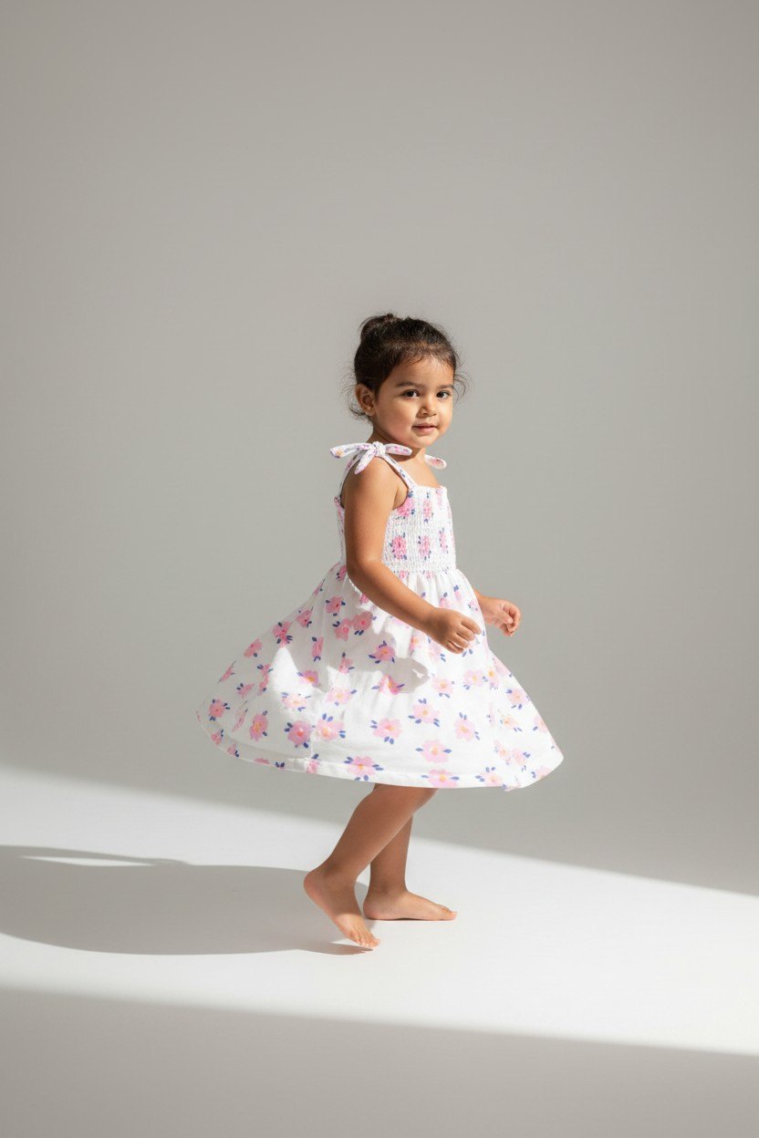 Kategorie 3 Kleid 80 Weiß mit rosa und lila Blumenmuster