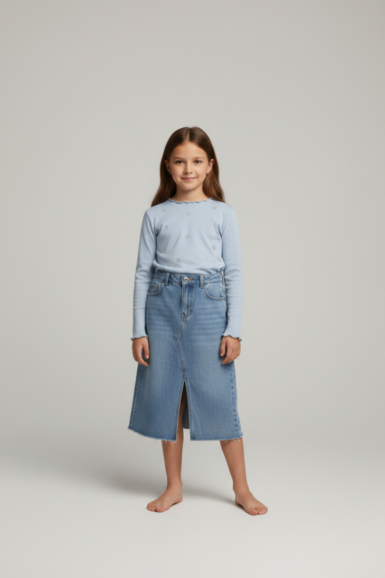 2er Kidkiddo Set 146 Hellblau mit Stickerei und Pailletten