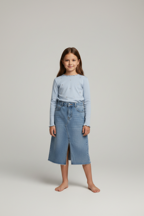 2er Kidkiddo Set 146 Hellblau mit Stickerei und Pailletten