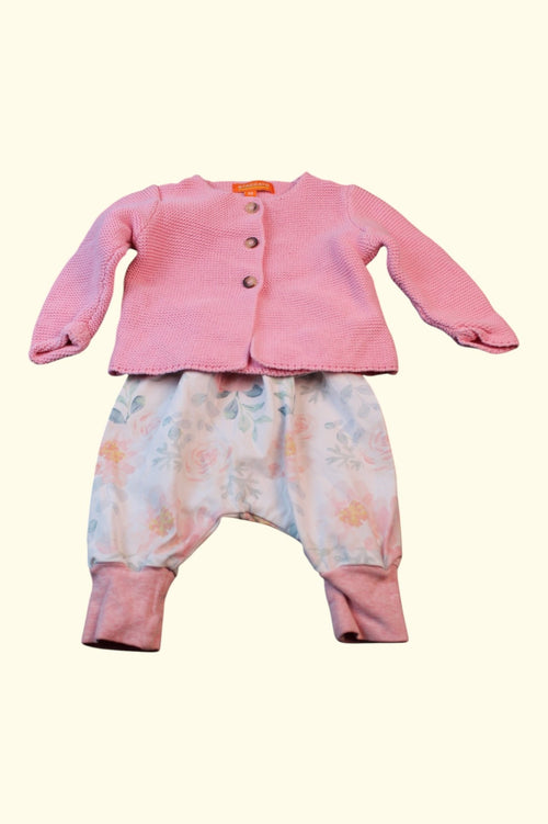 2er Kidkiddo Set 62 Pink, Weiß, Blumenmuster
