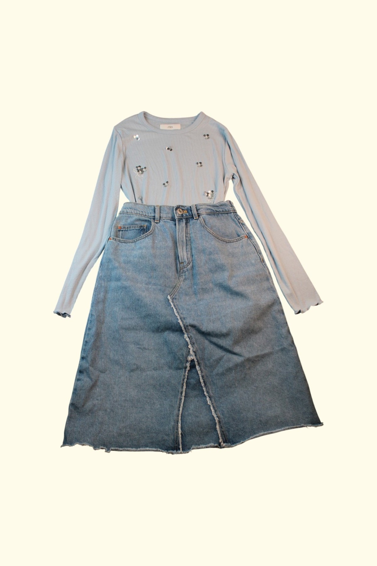 2er Kidkiddo Set 146 Hellblau mit Stickerei und Pailletten