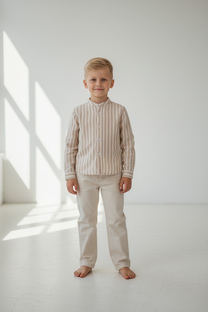 Bonpoint/ Leevje 2er Kidkiddo Set 104 Beige mit weißen Streifen