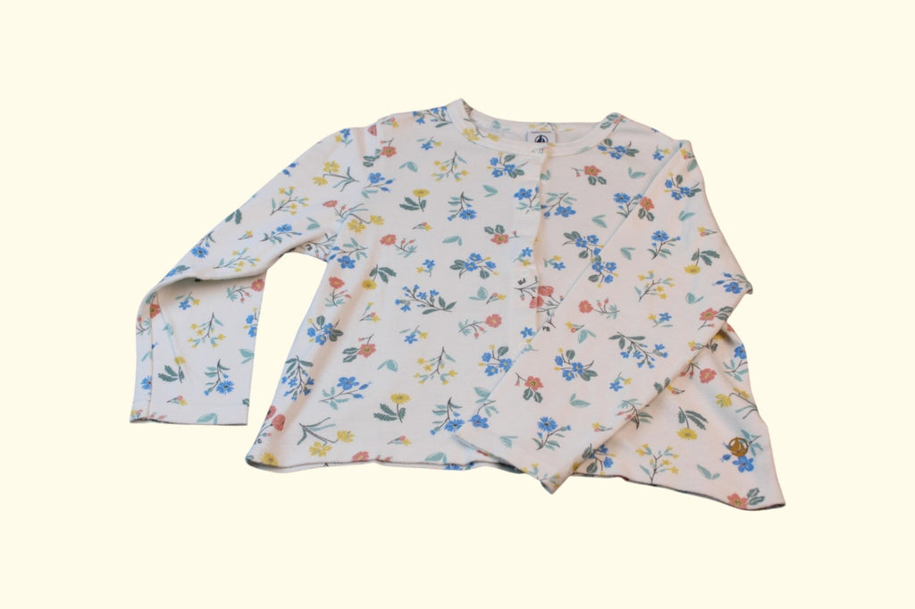 Petit Bateau Sweatshirt 98 Weiß mit bunten Blumenmuster