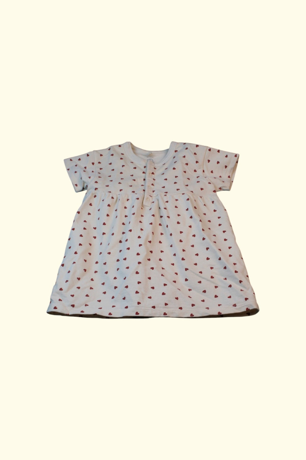 Petit Bateau Kleid 92 Beige mit roten Herzen