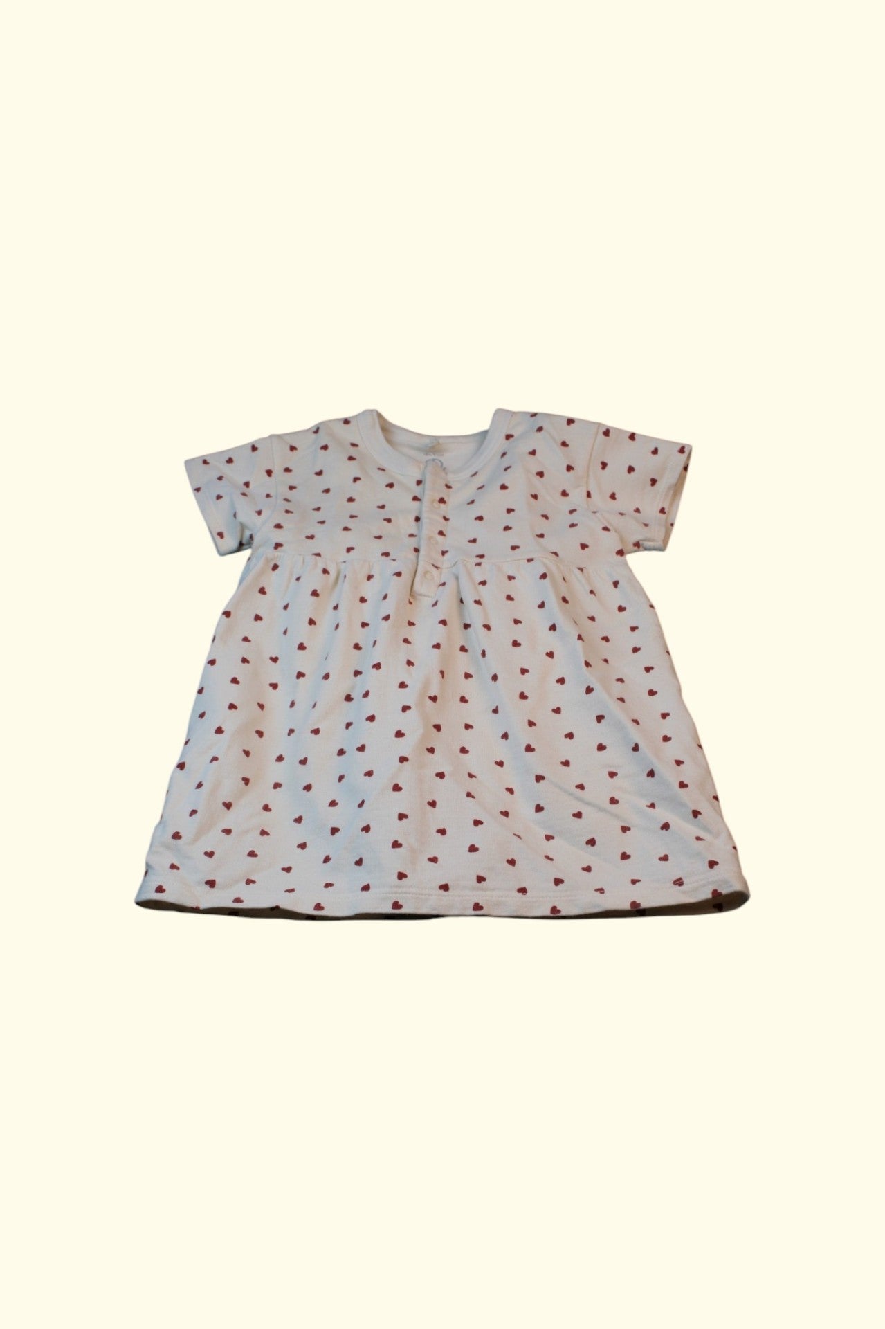 Petit Bateau Kleid 92 Beige mit roten Herzen