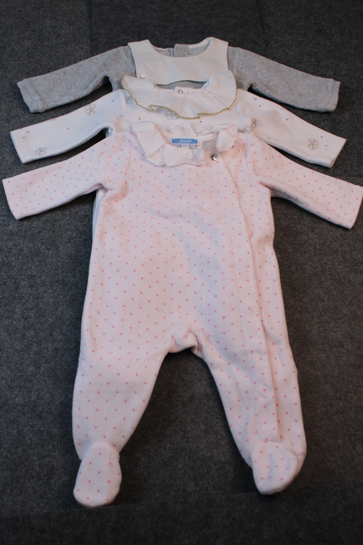 Jacadi 3er Kidkiddo Set 60 Weiß mit rosa Punkten und Grau