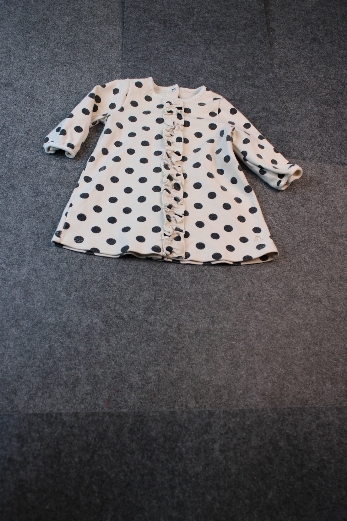 Petit Bateau Kleid 62 Weiß mit schwarzen Punkten