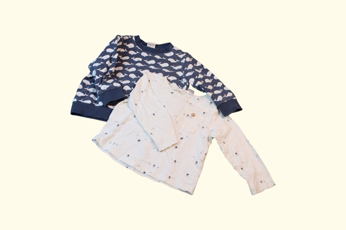 2er Kidkiddo Set 72 Blau und Beige mit Tiermuster