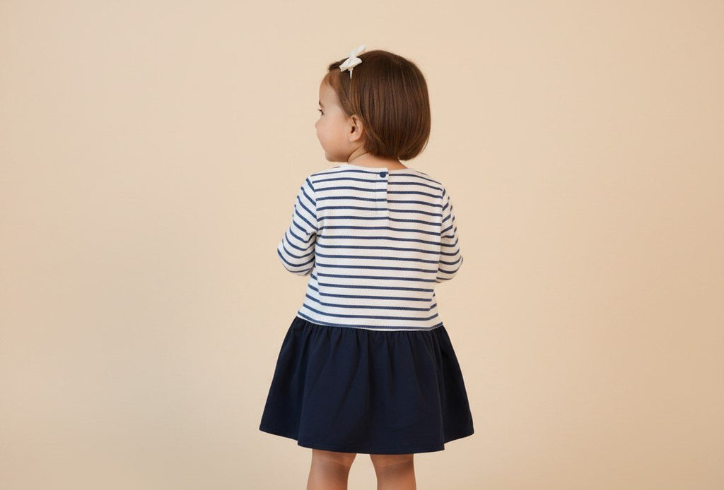 Petit Bateau Kleid 76 Weiß und Marineblau