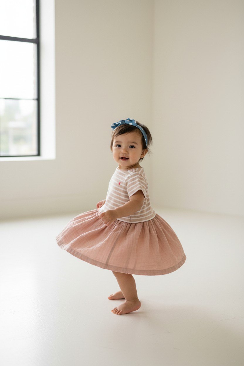 Petit Bateau Kleid 98 Beige-weiß gestreift