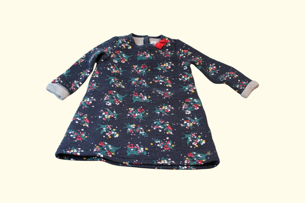 Petit Bateau Kleid 86 Dunkelblau mit buntem Blumenmuster