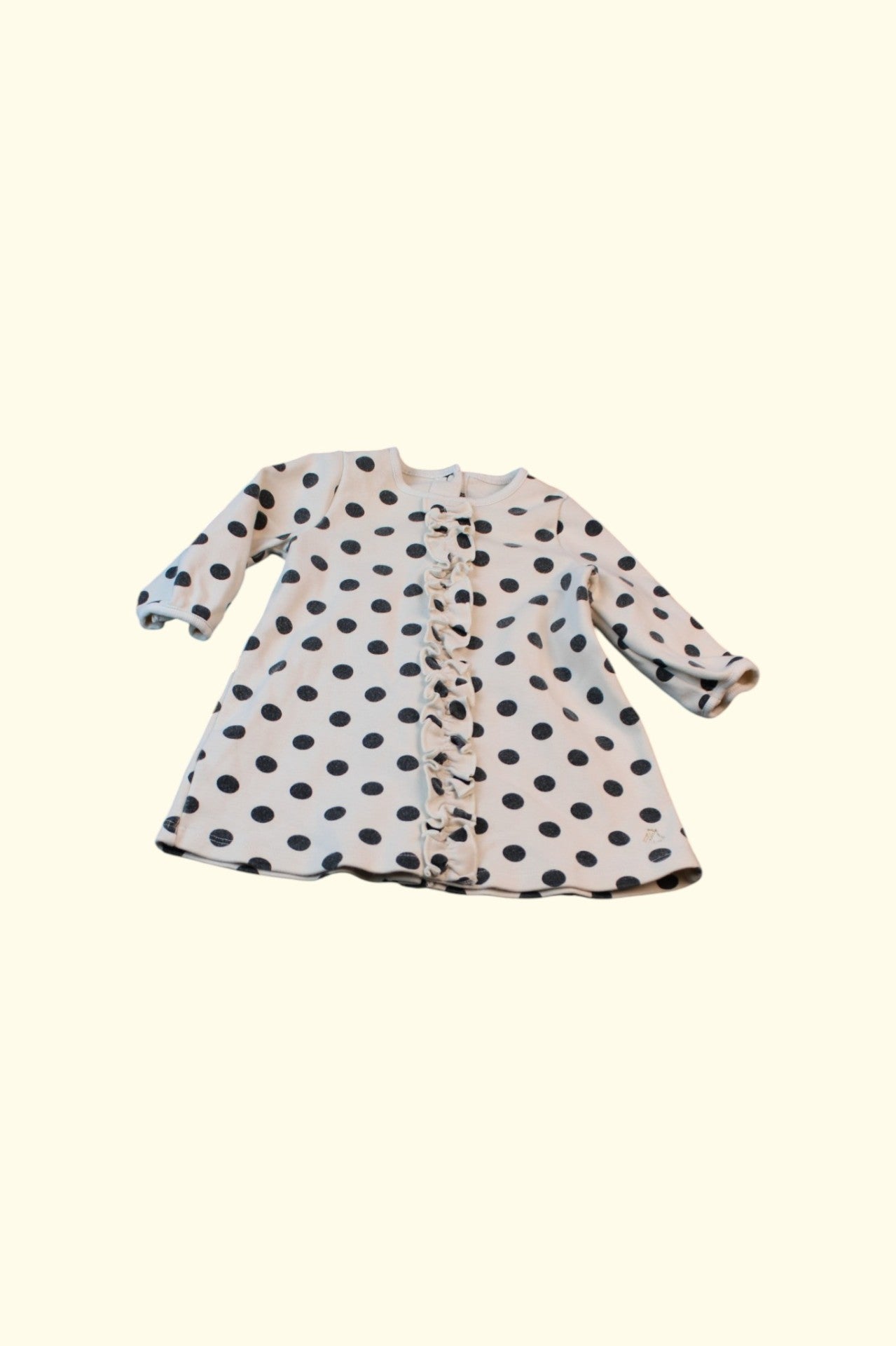 Petit Bateau Kleid 62 Weiß mit schwarzen Punkten