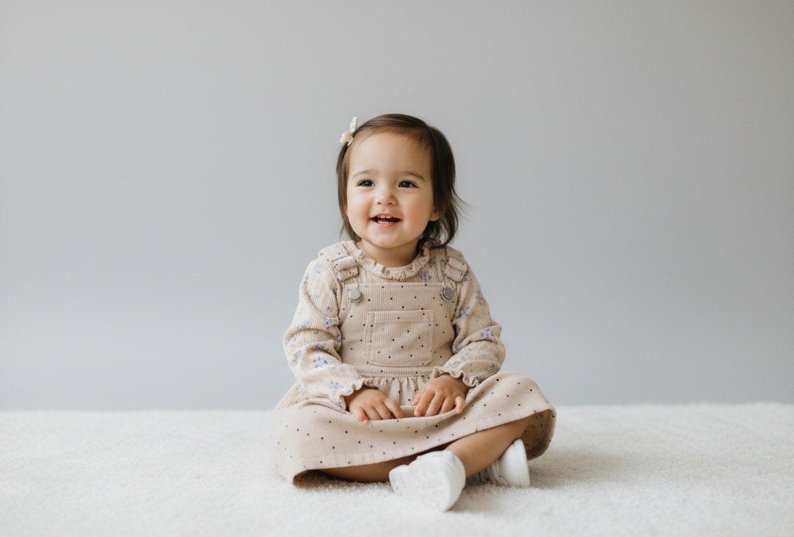 2er Kidkiddo Set 68 Beige mit lila Blümchenmuster