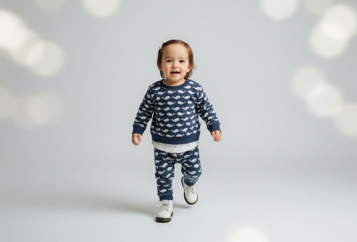 2er Kidkiddo Set 72 Blau und Beige mit Tiermuster