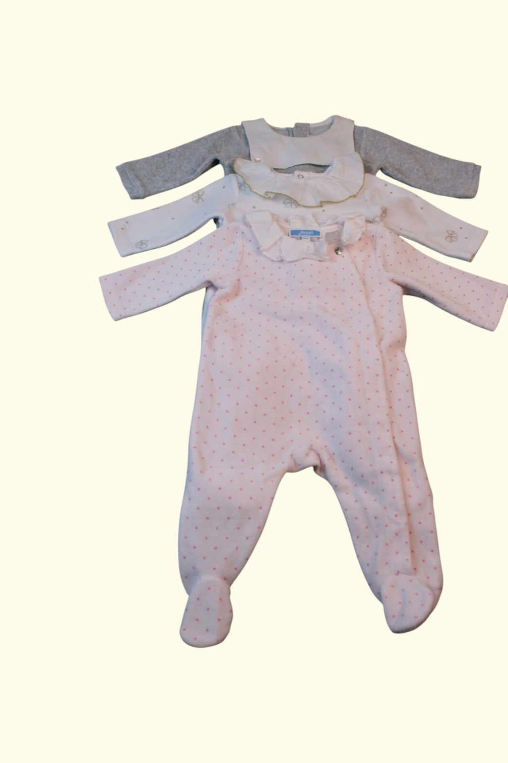 Jacadi 3er Kidkiddo Set 60 Weiß mit rosa Punkten und Grau