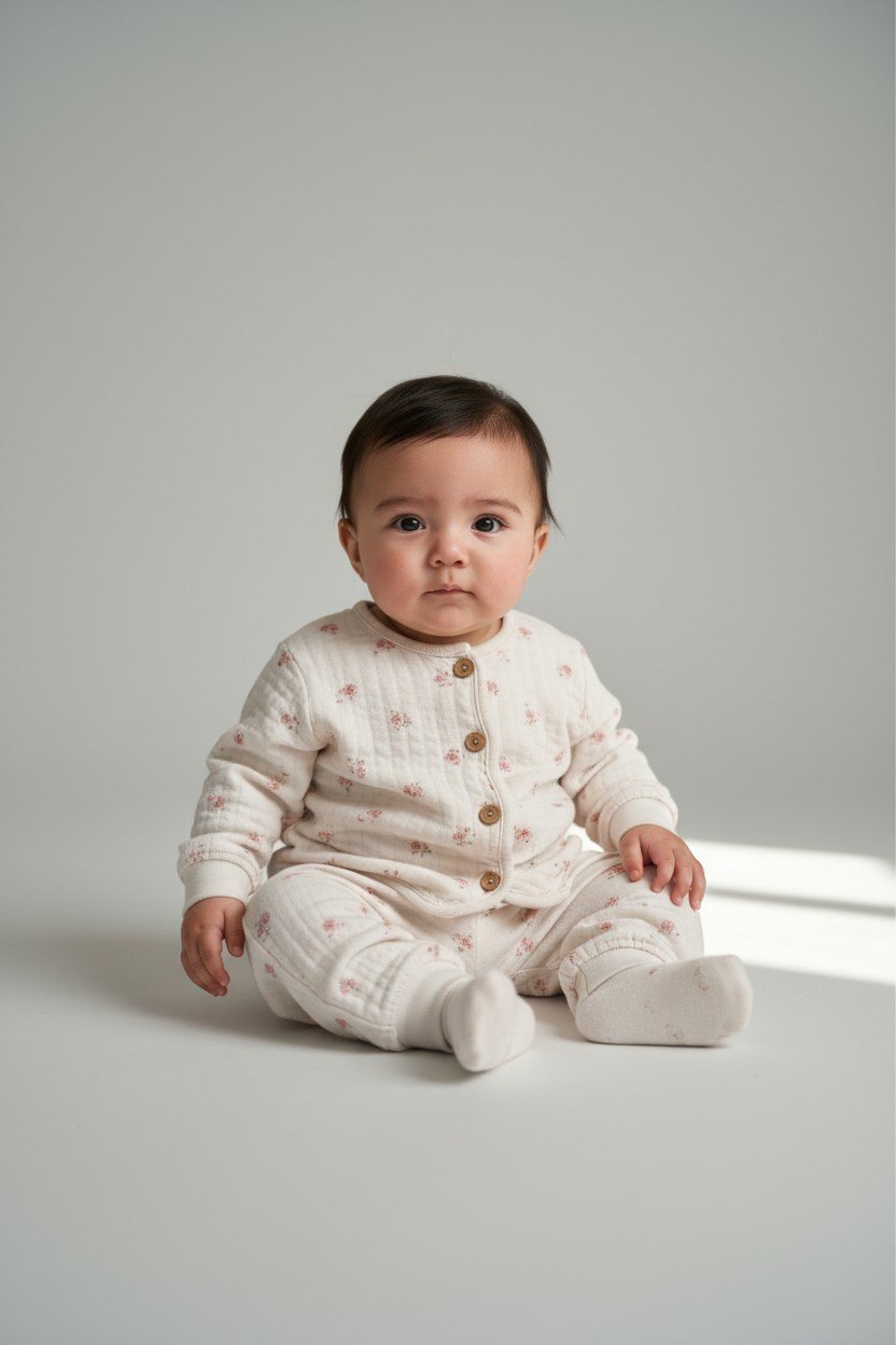  5er Kidkiddo Set 58 Cremeweiß mit rosa Blümchen