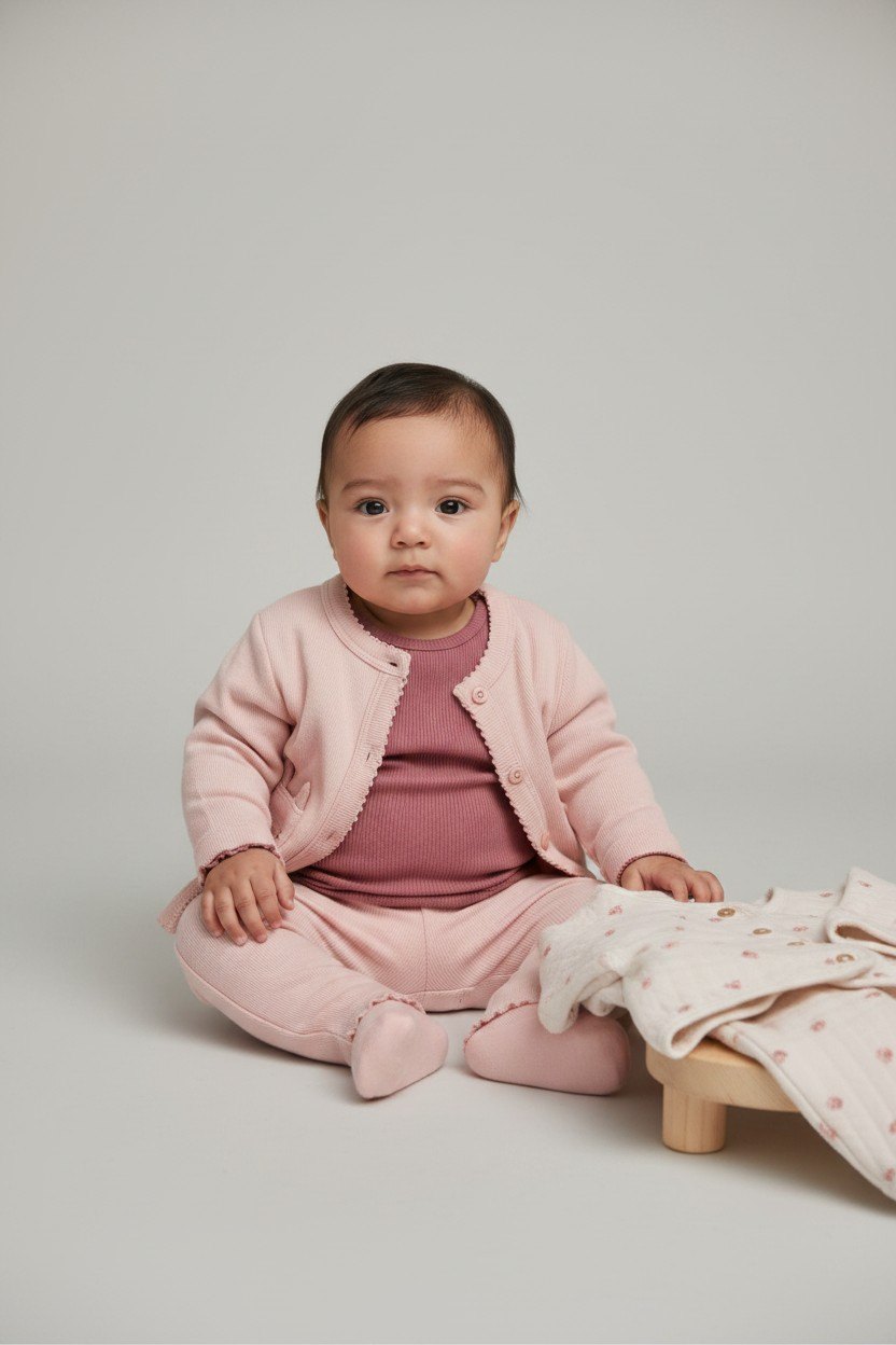  5er Kidkiddo Set 58 Cremeweiß mit rosa Blümchen