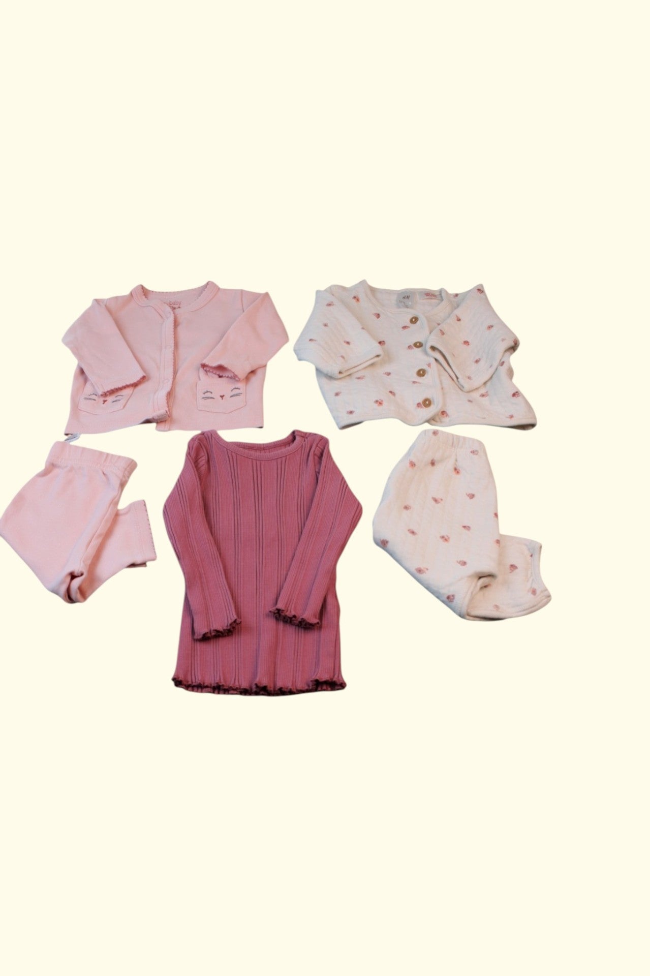  5er Kidkiddo Set 58 Cremeweiß mit rosa Blümchen