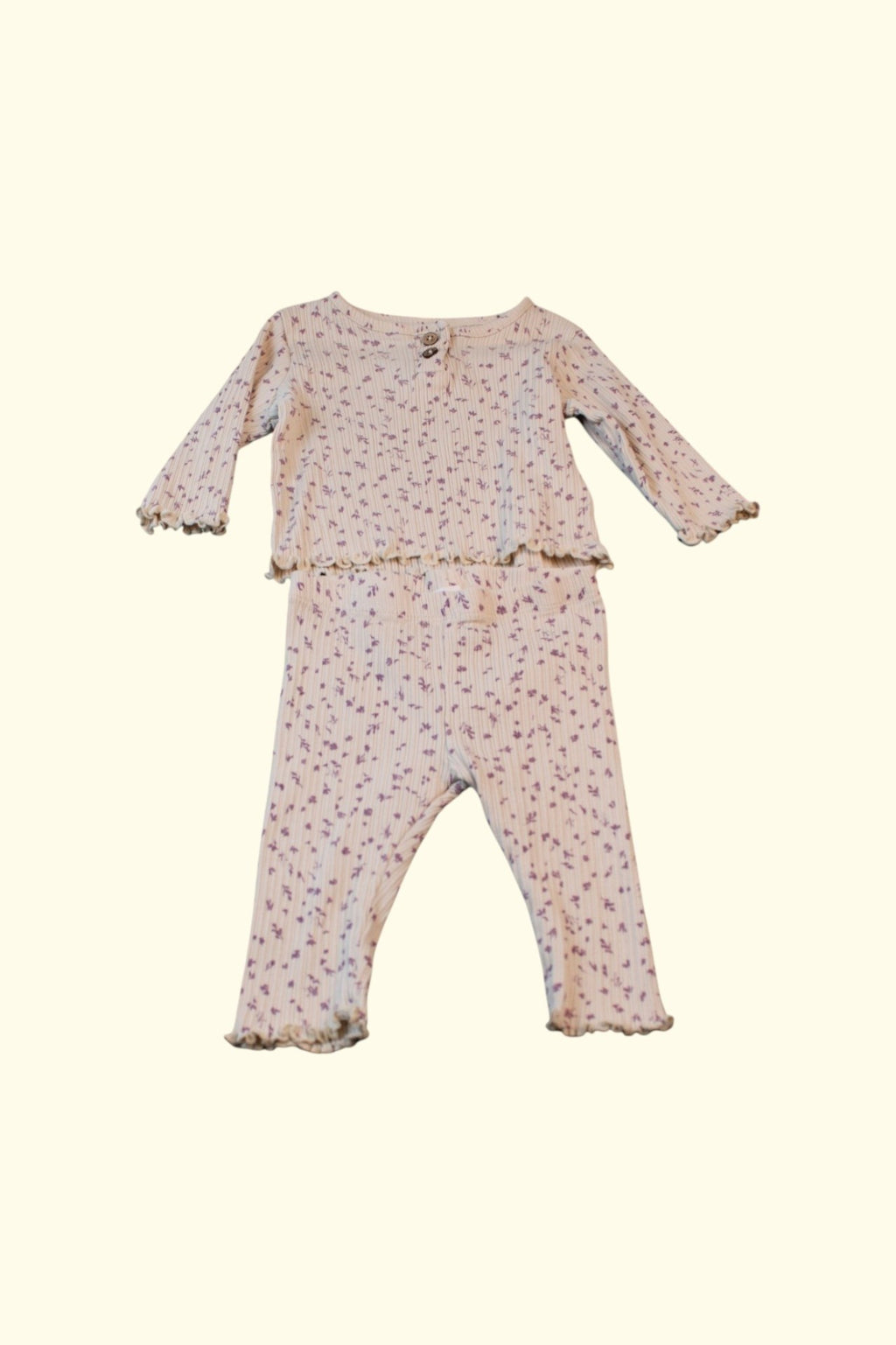  2er Kidkiddo Set 58 Beige mit lila Blumen