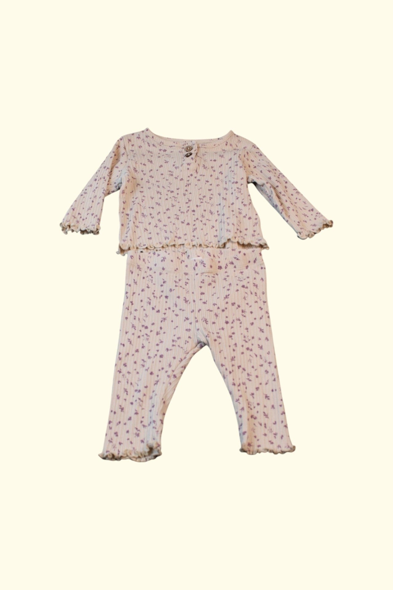  2er Kidkiddo Set 58 Beige mit lila Blumen
