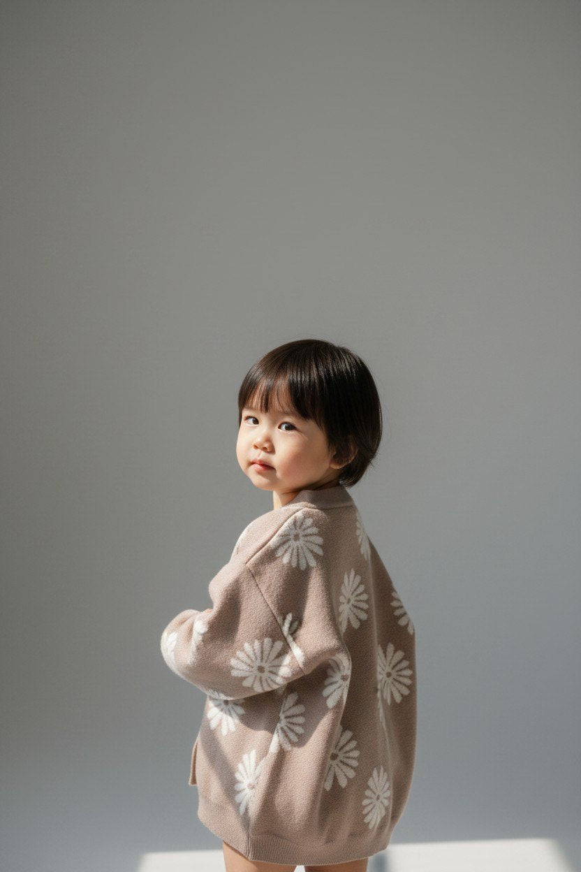  2er Kidkiddo Set 104 Beige mit weißen Blumen