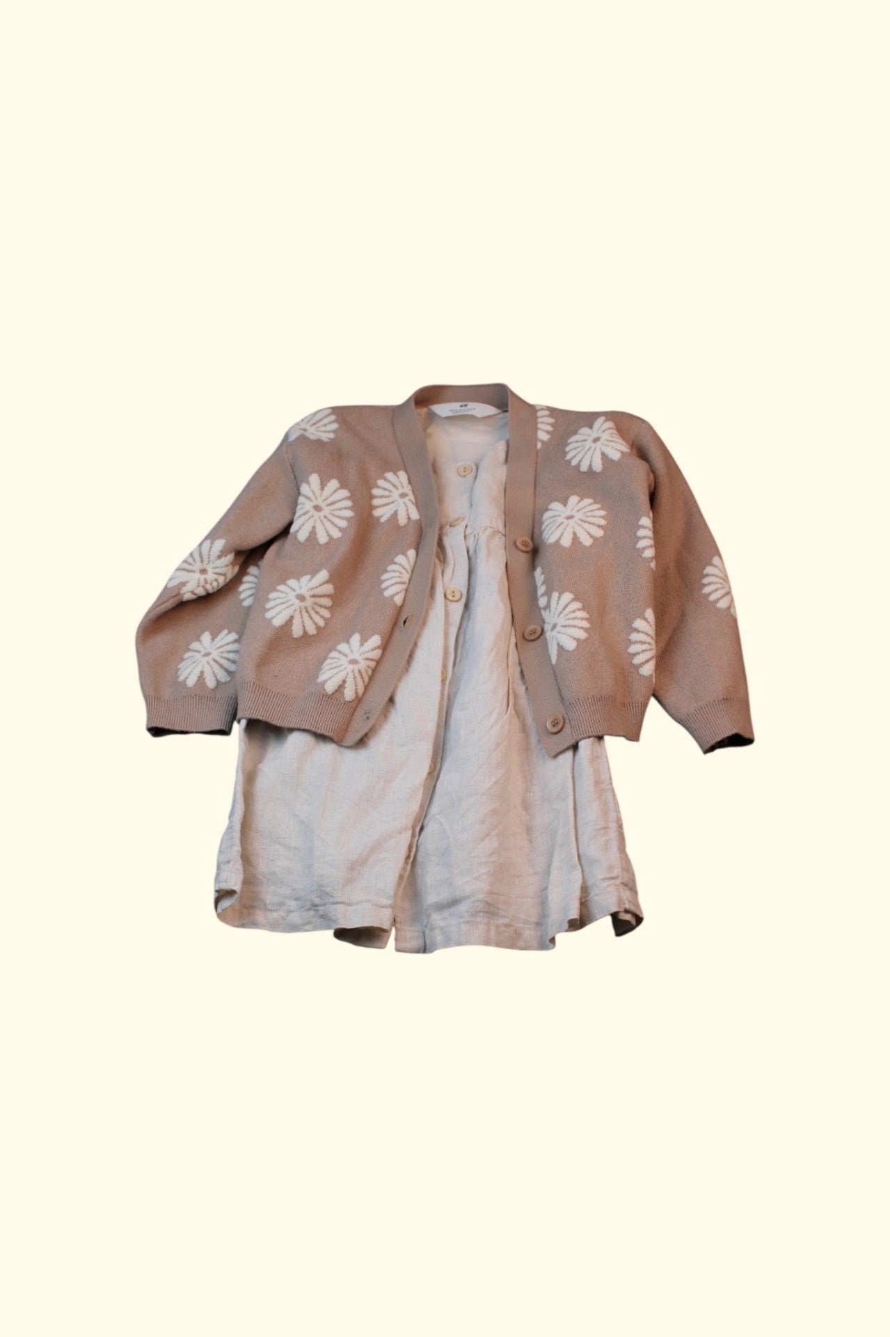  2er Kidkiddo Set 104 Beige mit weißen Blumen