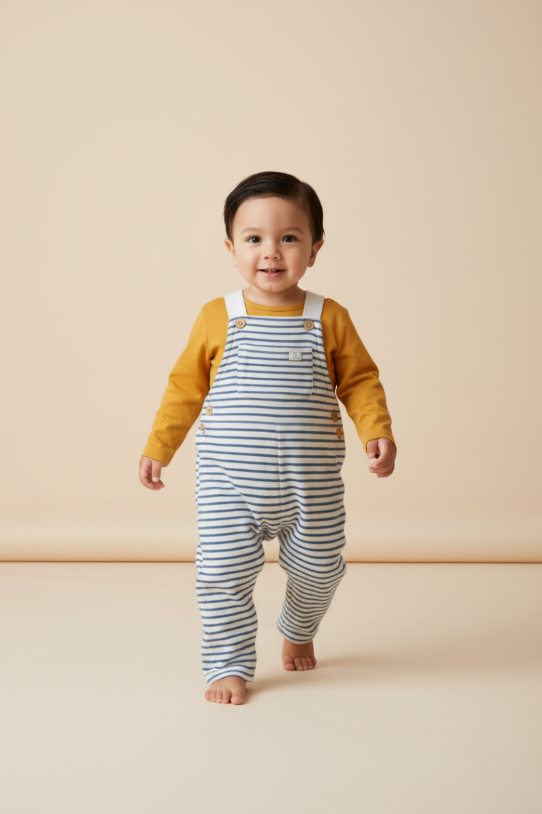  2er Kidkiddo Set 68 Blau/Weiß gestreift, Senf