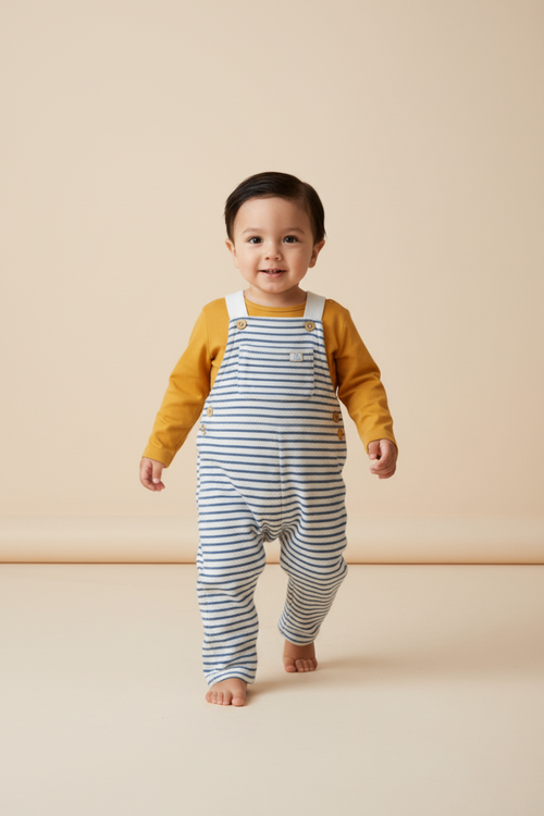  2er Kidkiddo Set 68 Blau/Weiß gestreift, Senf