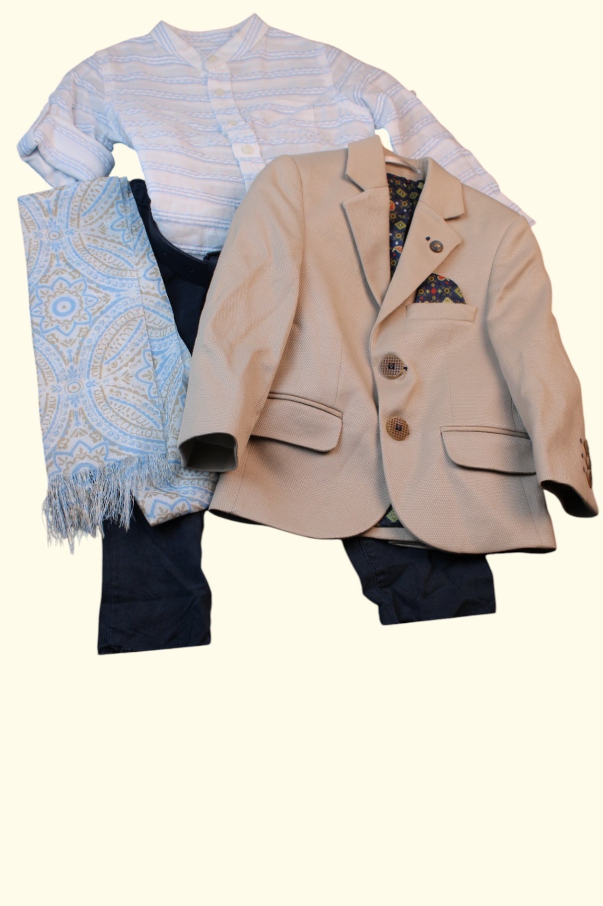 Anzug 82 Beige, Hellblau, Dunkelblau