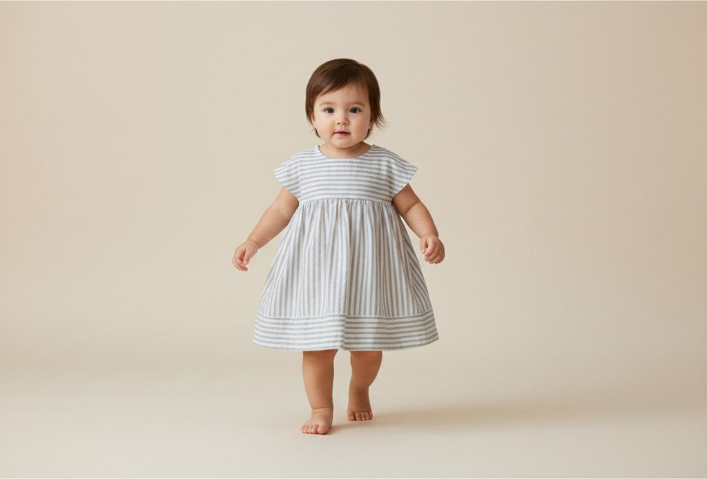 Kleid 80 Grau-weiß gestreift