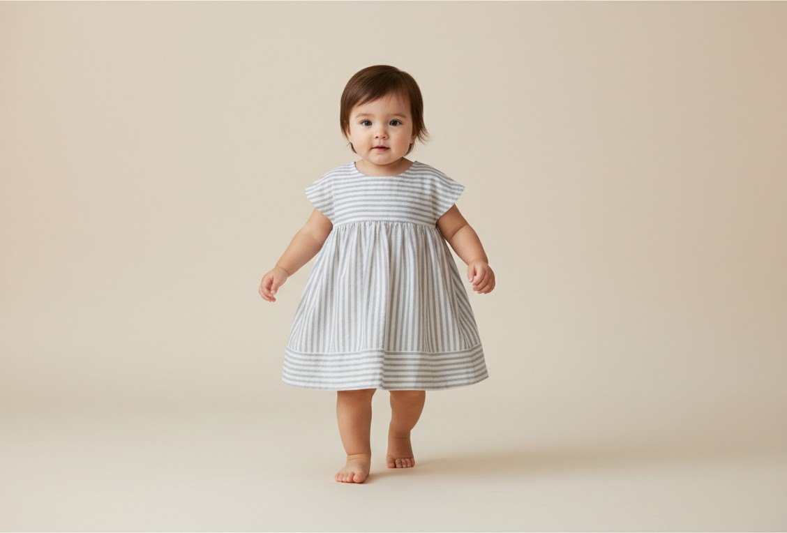 Kleid 80 Grau-weiß gestreift