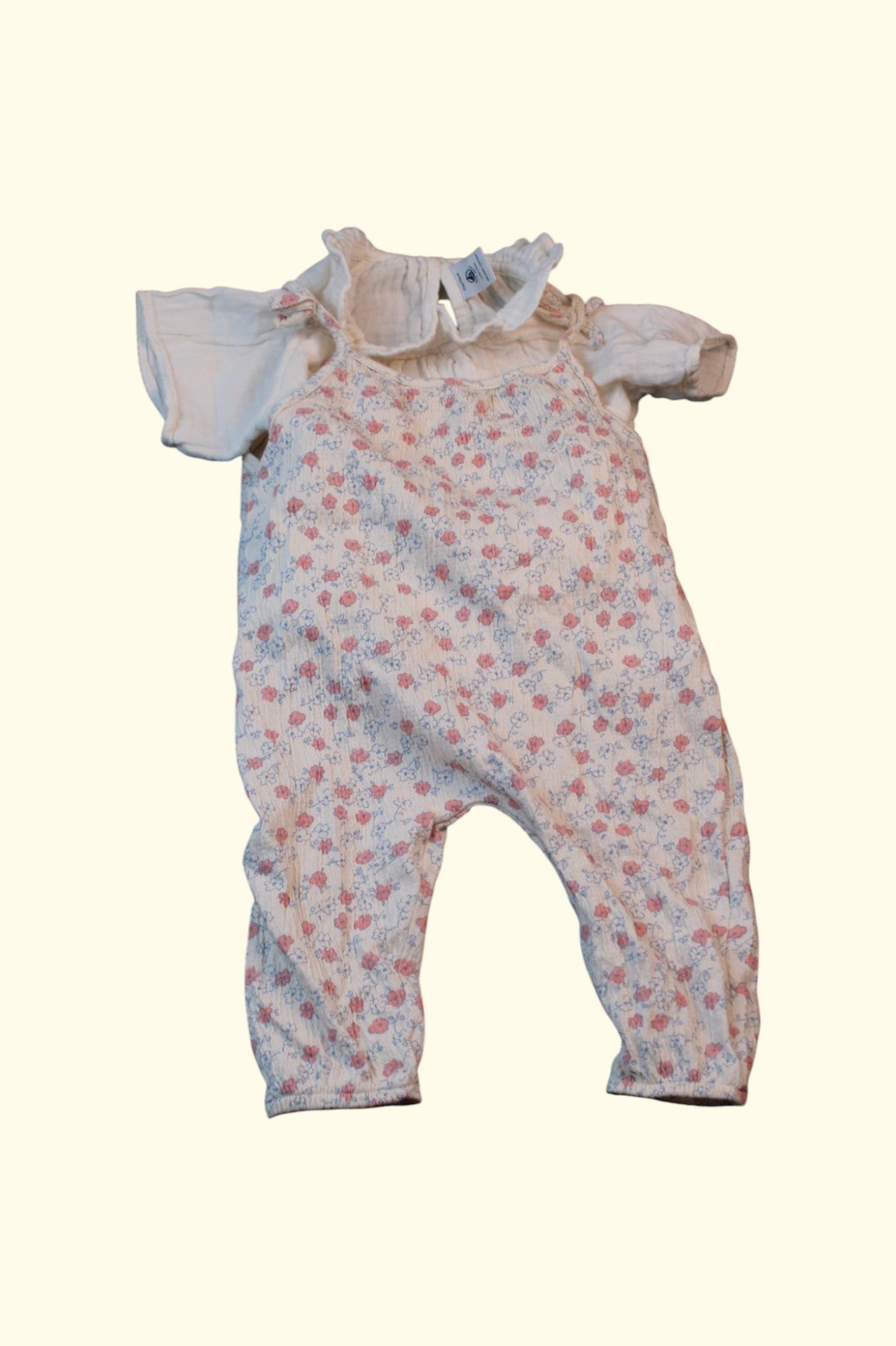 Petit Bateau 2er Kidkiddo Set 68 Creme mit rosa und blauen Blumen Muster