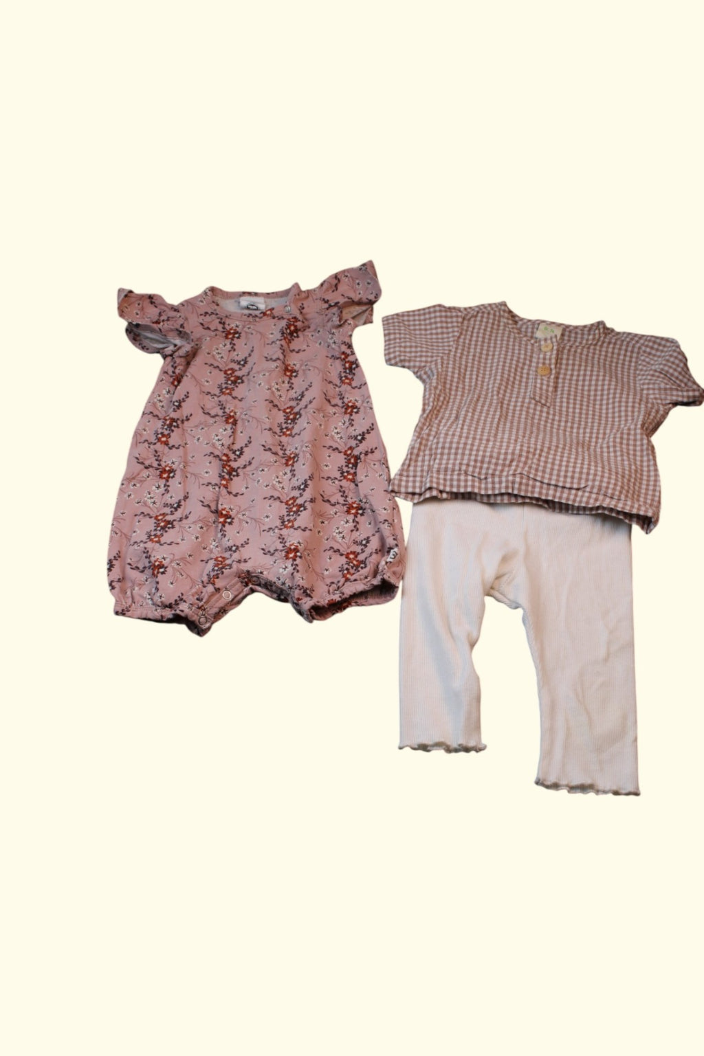3er Kidkiddo Set 68 Altrosa, Weiß, Beige Karomuster