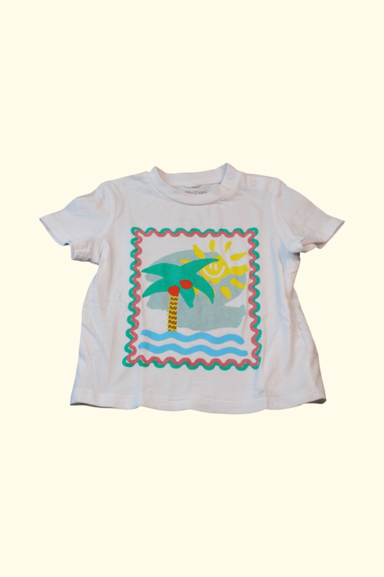 Stella Mc Cartney T-Shirt 68 Weiß mit bunter Palmen- und Meeresmotivs-Print
