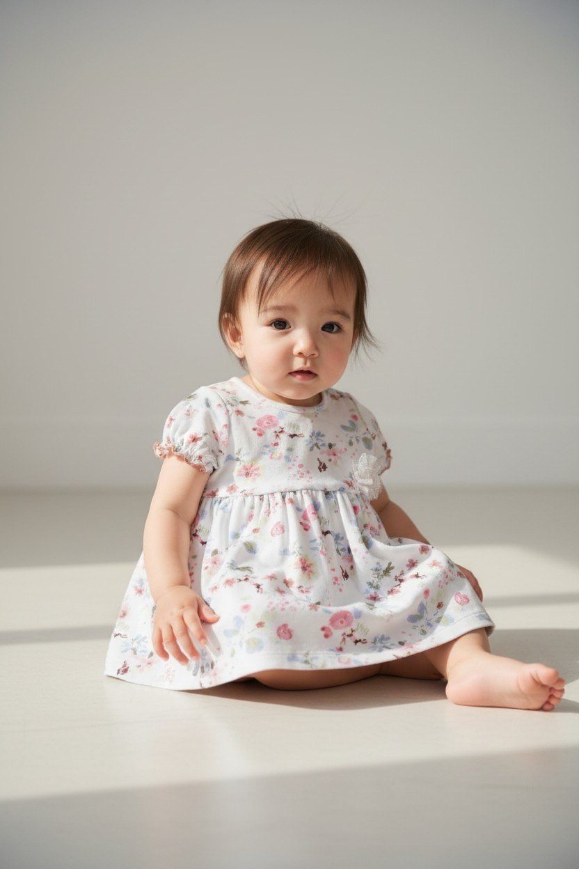 Petit Bateau Kleid 62 Weiß mit Blumenmuster