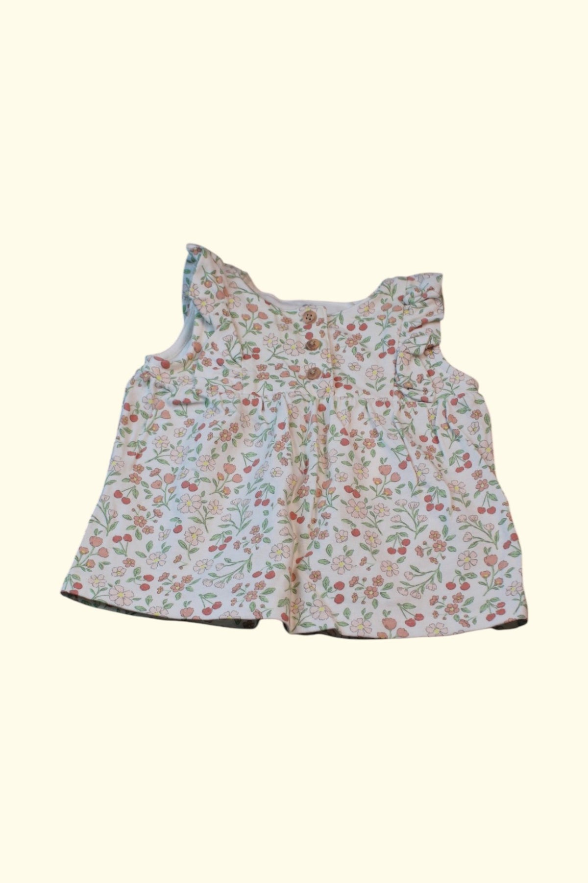Kleid Neu 68 Creme mit rosanen, grünen und braunen Blümchenmuster