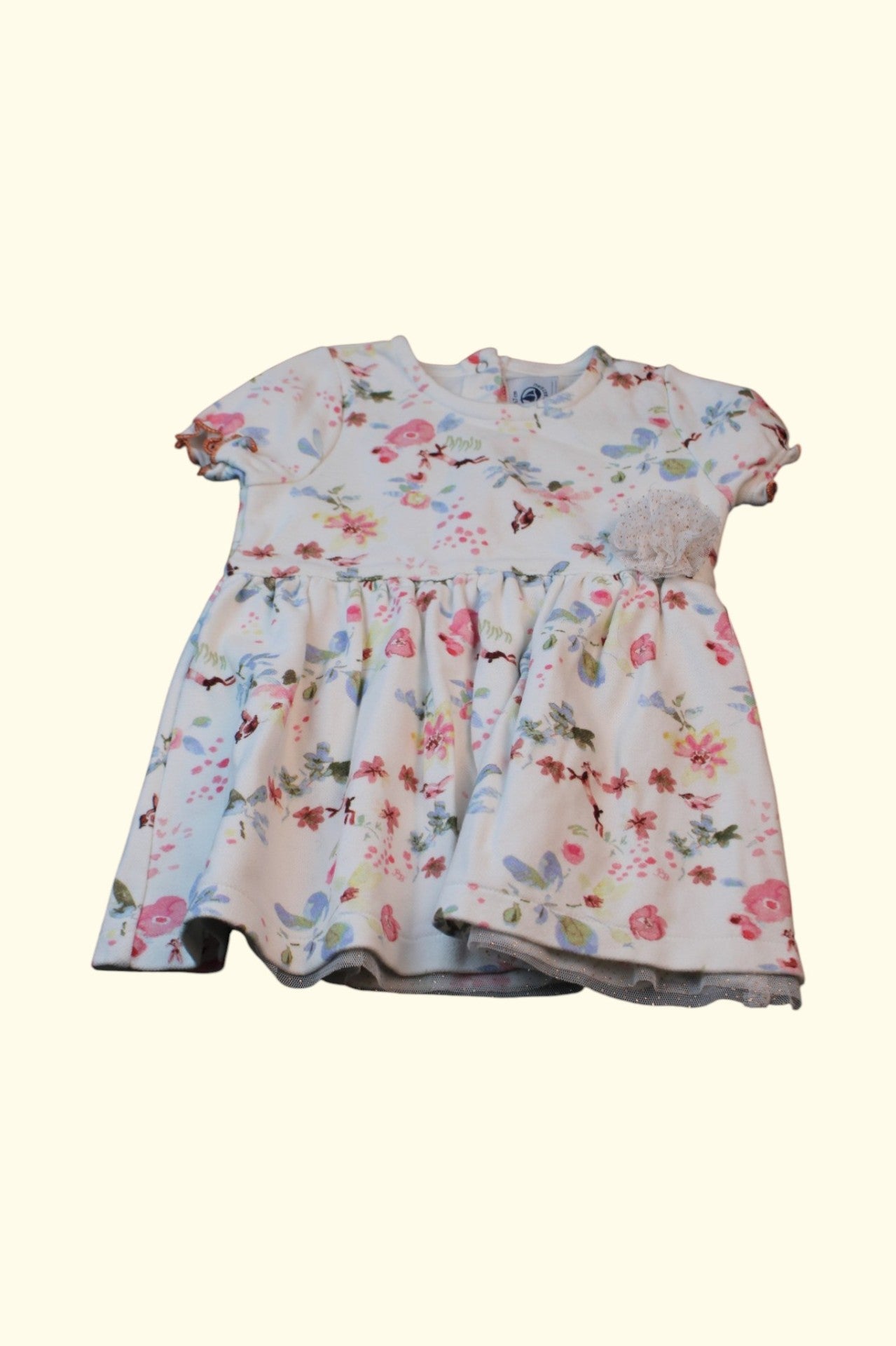 Petit Bateau Kleid 62 Weiß mit Blumenmuster