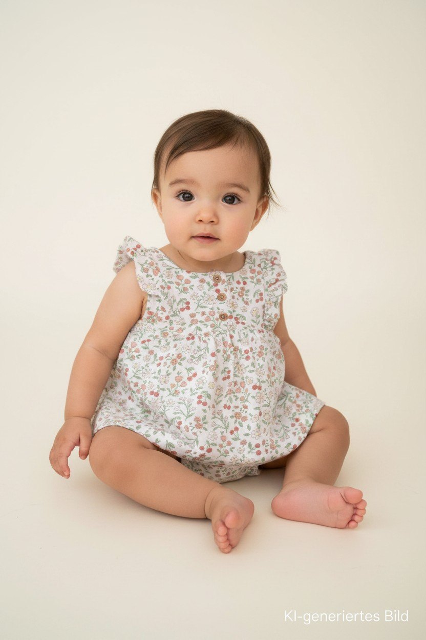 Kleid Neu 68 Creme mit rosanen, grünen und braunen Blümchenmuster