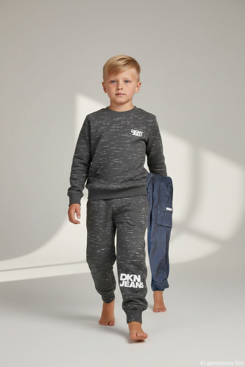 2er Kidkiddo Set 116 Dunkelgrau mit Weiß,Dunkelblau